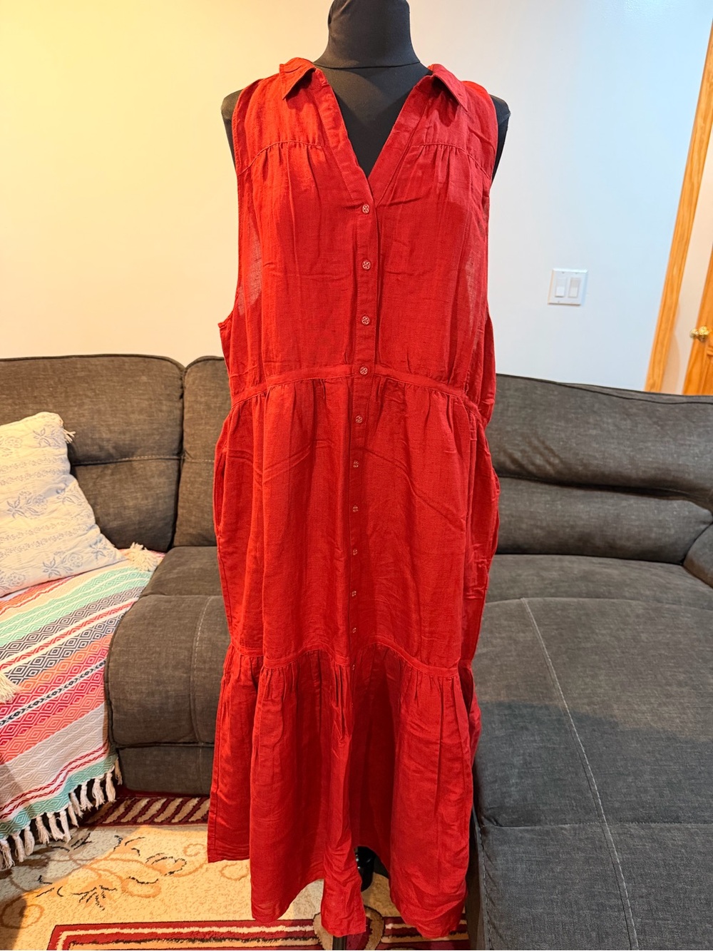 NWT Sundance Brick 🧱 color ruffle 100% Linen Maxi dress size XXL